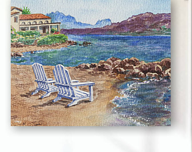 Two Chairs To Relax Beach Shore With Mountains  by Irina Sztukowski