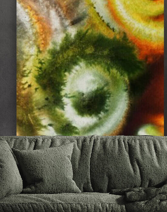 Fall Vortex Of Green Yellow Orange And Brown Abstract Watercolor  by Irina Sztukowski