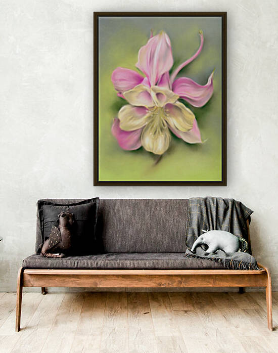 Columbine Blossom Pink and Cream on Green by MM Anderson