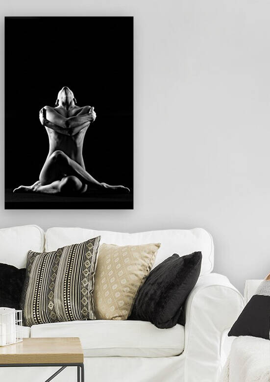 black and white sitting bodyscape of sensual nude woman naked by Alessandrodellatorre