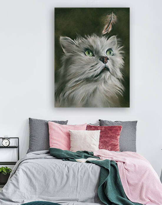 White Cat with a Feather by MM Anderson