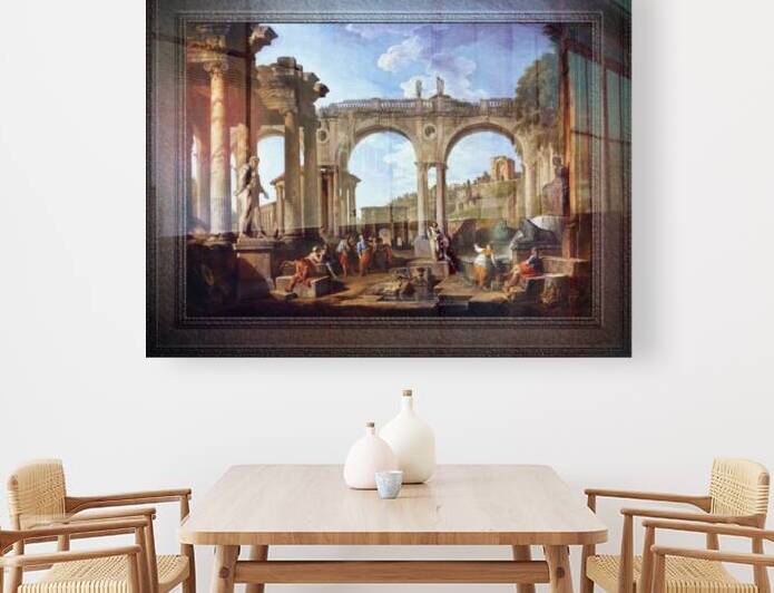 A Capriccio Of Roman Ruins and the Arch of Constantine by Giovanni Paolo Pannini Old Masters Classical Art Reproduction by xzendor7