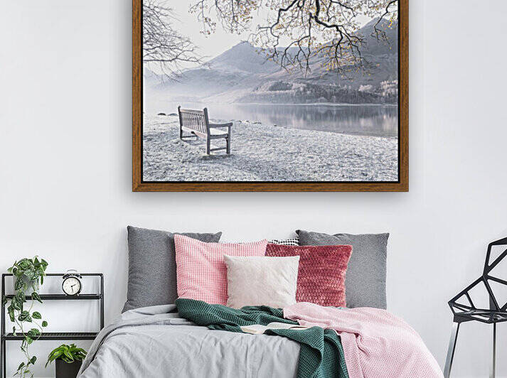 Bench and still lake, Buttermere, Lake District, UK by Assaf Frank