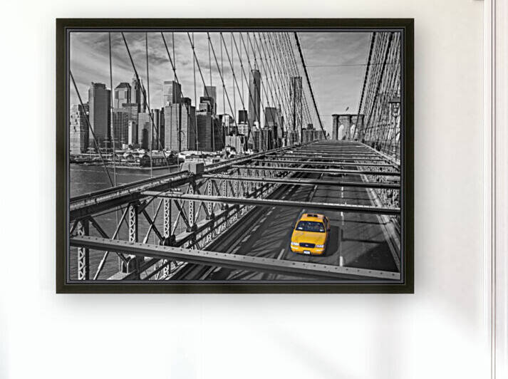 Cab on Brooklyn Bridge, Manhattan, New York by Assaf Frank