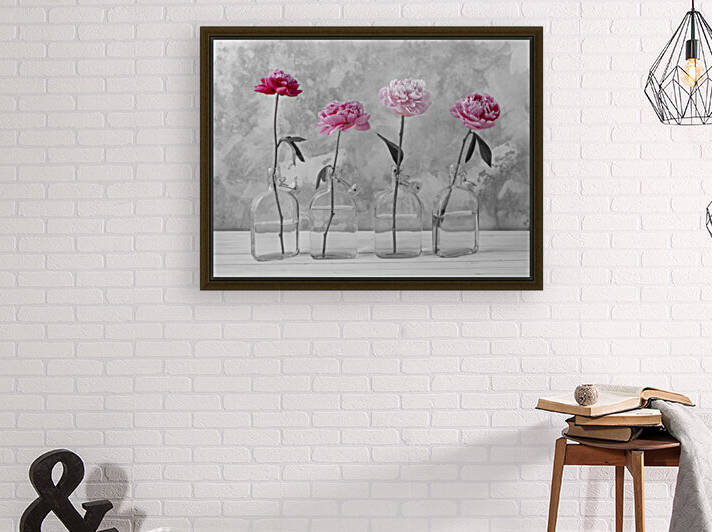 Peonies in glass bottles by Assaf Frank