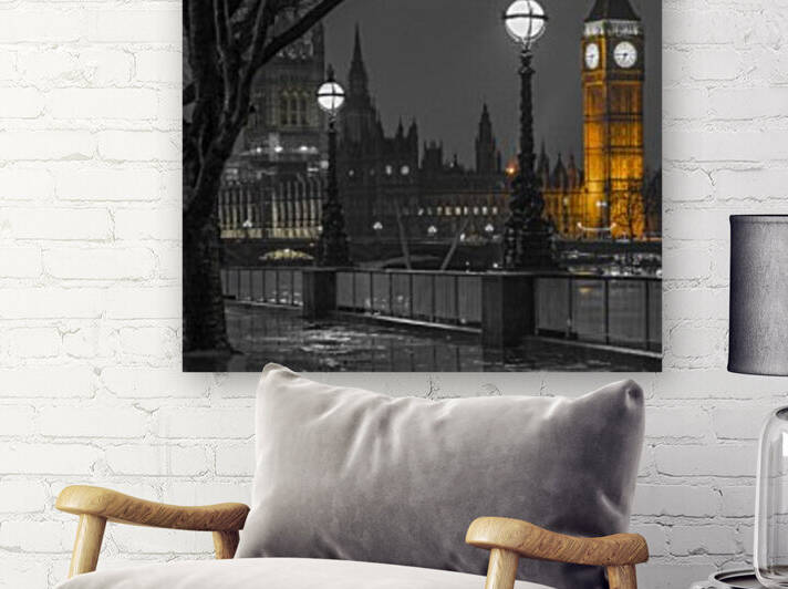 London cityscape in evening from Thames promenade by Assaf Frank