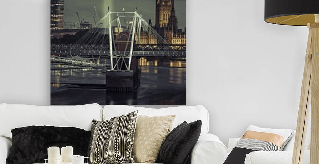 Night view of the London Eye, Golden Jubilee bridge and Westminster, London, UK by Assaf Frank