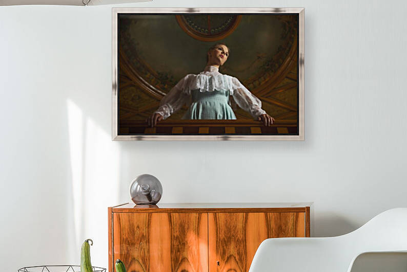 Young girl standing under a classical artwork of the cathedral ceiling by Artmood Visualz