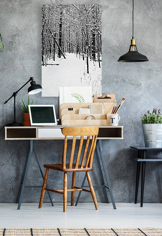 Cold And Crisp Winter Forest I Black And White by Deb Oppermann