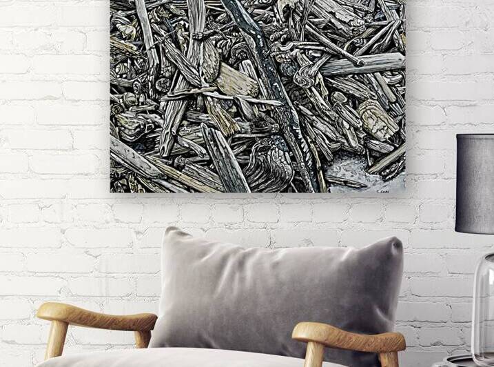 Beach Driftwood Painting by Stephen Emms
