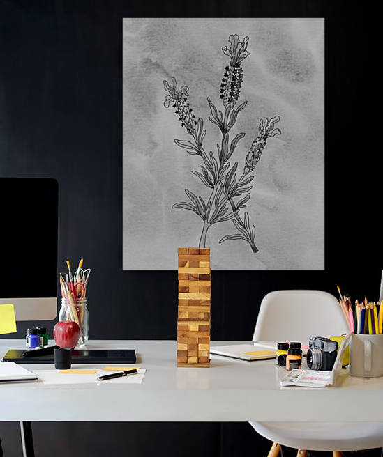 Lavender Simple Gray Botanical Flower On Watercolor Marble  by Irina Sztukowski