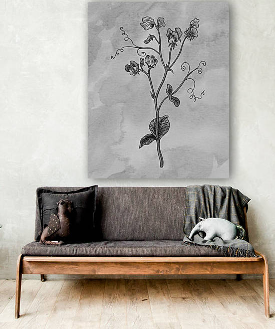 Sweet Pea Simple Gray Botanical Flower On Watercolor Marble  by Irina Sztukowski