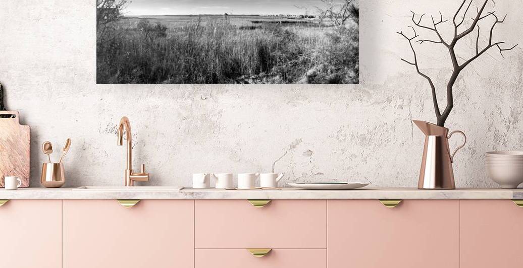 Ocean City Marsh and Pier Panorama in Black and White by Bill Swartwout Photography