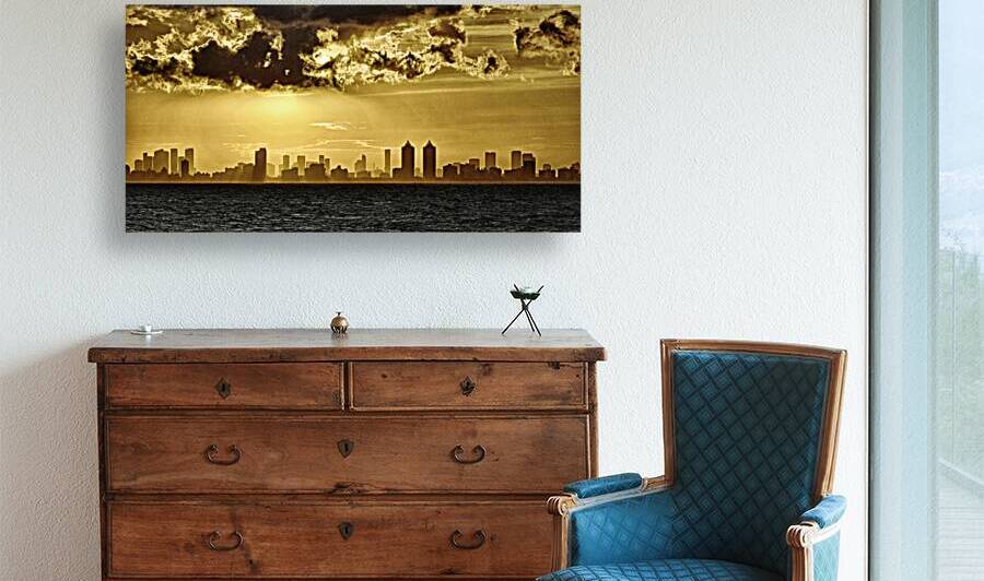 Miami Skyline Golden Sunset by Bill Swartwout Photography