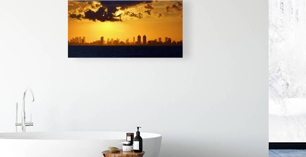 Miami Skyline Orange Sunset by Bill Swartwout Photography