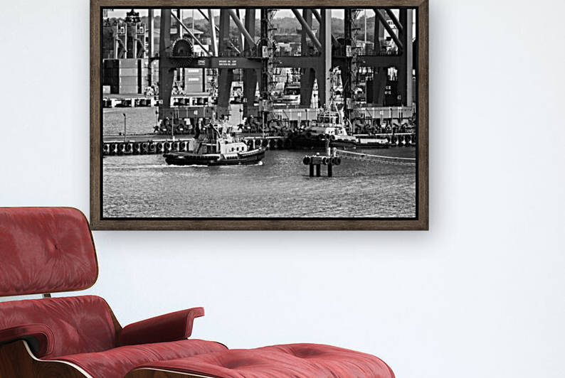 Panama Harbor Tugboat in Port Grayscale by Bill Swartwout Photography