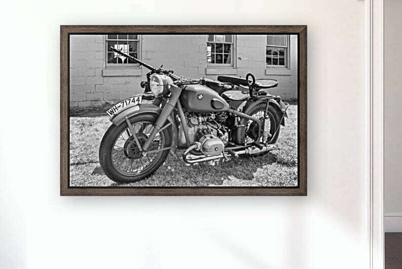 Vintage German Military Motorcycle Black and White by Bill Swartwout Photography