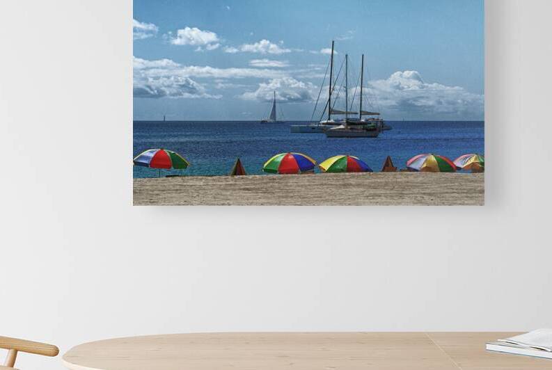 Pigeon Island Beach on St. Lucia w Umbrellas by Bill Swartwout Photography
