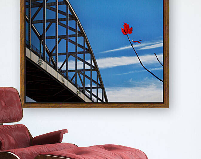 Solitary Red Maple Leaf at the St. Georges Bridge by Bill Swartwout Photography