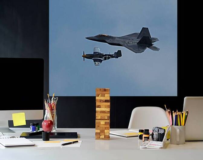 Mustang and Raptor Flying in Formation by Bill Swartwout Photography