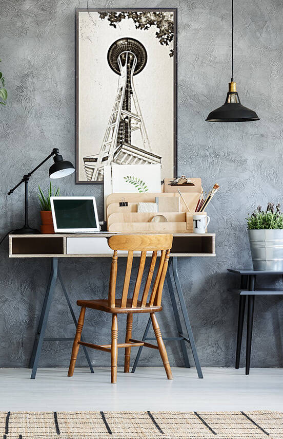 black white seattle space needle art by Pierce Anderson