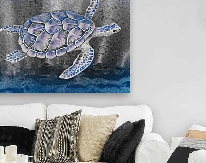 Watercolor Giant Turtle In Abstract Seaweed And Water VIII by Irina Sztukowski