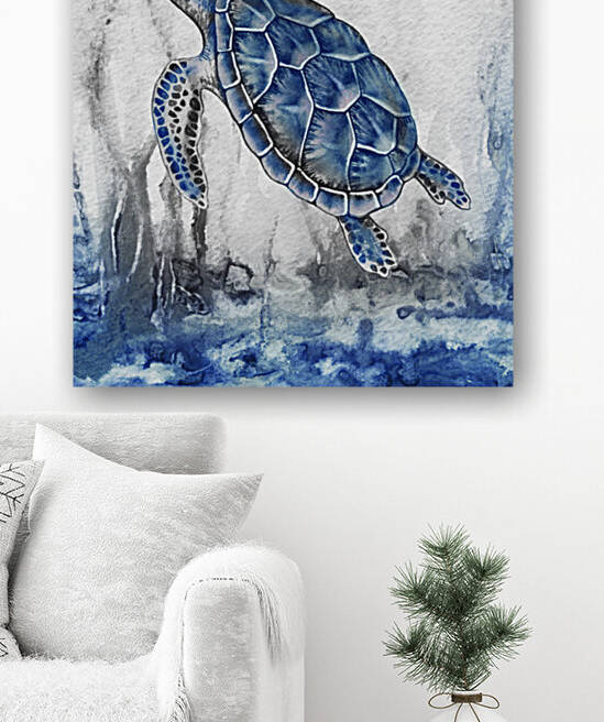 Watercolor Giant Turtle In Abstract Seaweed And Water IX by Irina Sztukowski
