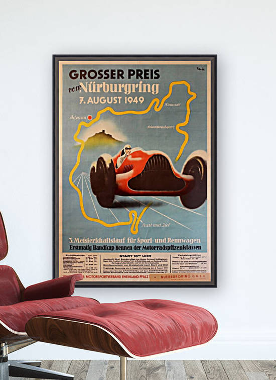 Original Vintage Sports Car Racing Poster for the 1949 Nurburgring Grand Prix by VINTAGE POSTER