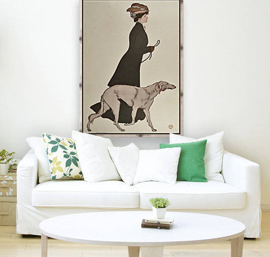 Woman Walking Borzoi Russian Wolfhound Dog by VINTAGE POSTER