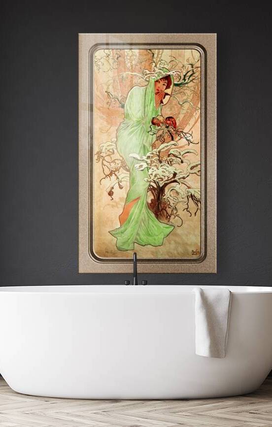 Winter In A Green Cape by Alphonse Mucha Vintage Old Masters Art Nouveau Reproduction by xzendor7