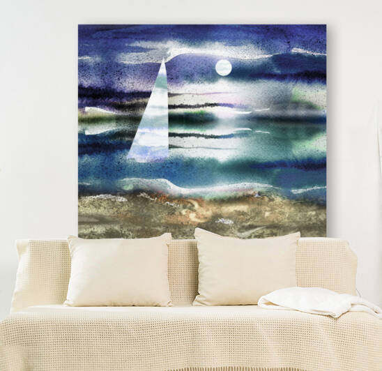 Beach House Art Sailboat At The Ocean Shore Seascape Painting I by Irina Sztukowski