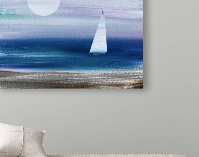 Beach House Art Sailboat At The Ocean Shore Seascape Painting VI by Irina Sztukowski