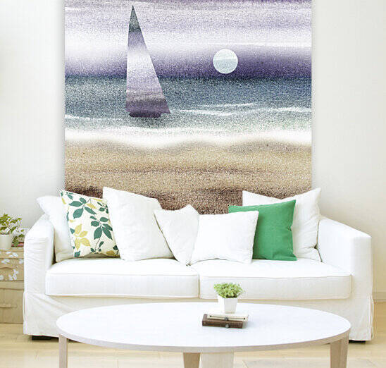 Beach House Art Sailboat At The Ocean Shore Seascape Painting VII by Irina Sztukowski