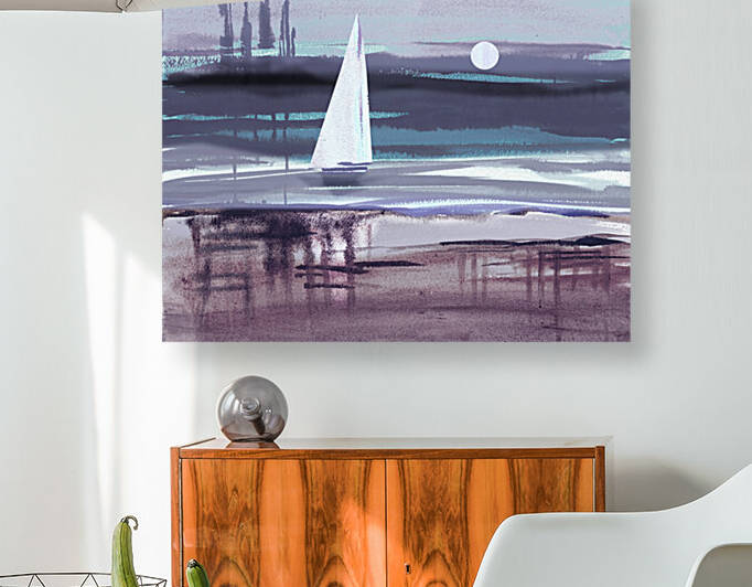 Beach House Art Sailboat At The Ocean Shore Seascape Painting VIII by Irina Sztukowski