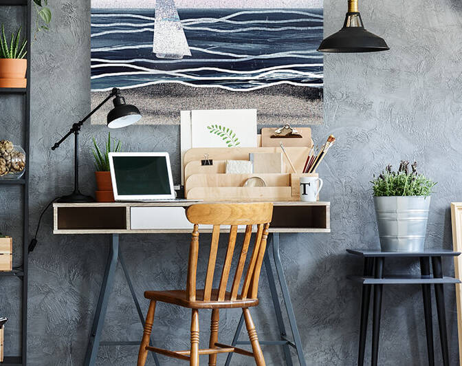 Beach House Art Sailboat At The Ocean Shore Seascape Painting XIII by Irina Sztukowski