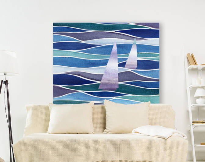 Sailboats At The Ocean Shore Seascape Painting Beach House Art Decor XIV by Irina Sztukowski