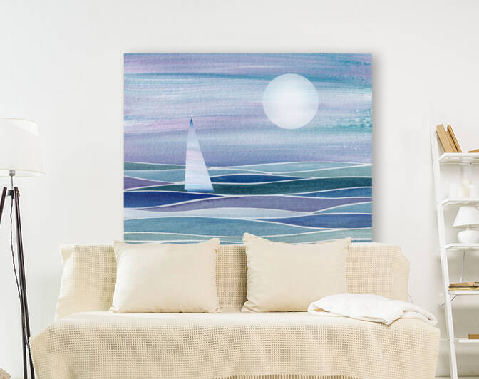 Sailboat At The Ocean Shore Seascape Painting Beach House Art Decor XV by Irina Sztukowski