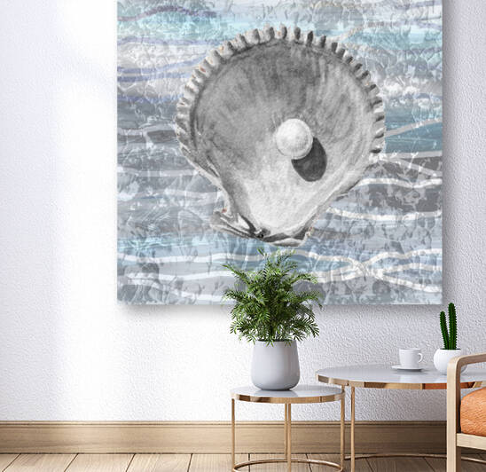 Silver Gray Seashell On Ocean Shore Waves And Rocks IV by Irina Sztukowski