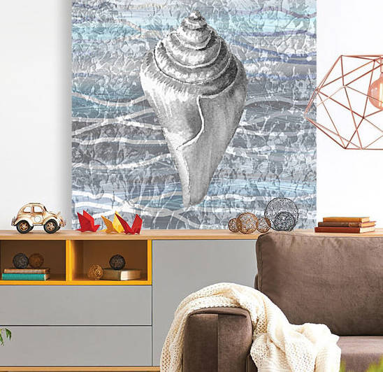 Silver Gray Seashell On Ocean Shore Waves And Rocks VII by Irina Sztukowski