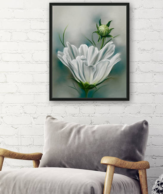 White Cosmos Flower and Bud by MM Anderson