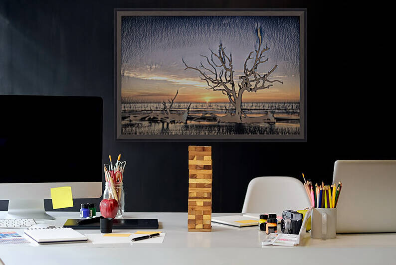 Iconic Tree Sunrise Driftwood Beach Charcoal by Bill Swartwout Photography