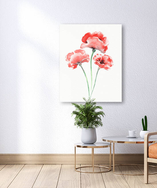 Graceful Beauty Botanical Watercolor Three Red Poppies Flowers II by Irina Sztukowski