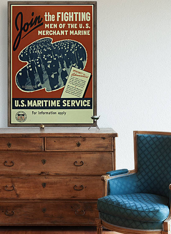 Join the Fighting Men of The US Merchant Marine by VINTAGE POSTER