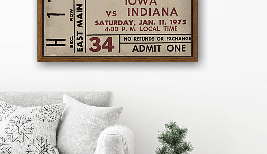 1975 Indiana vs. Iowa Basketball Ticket Metal Sign by Row One Brand