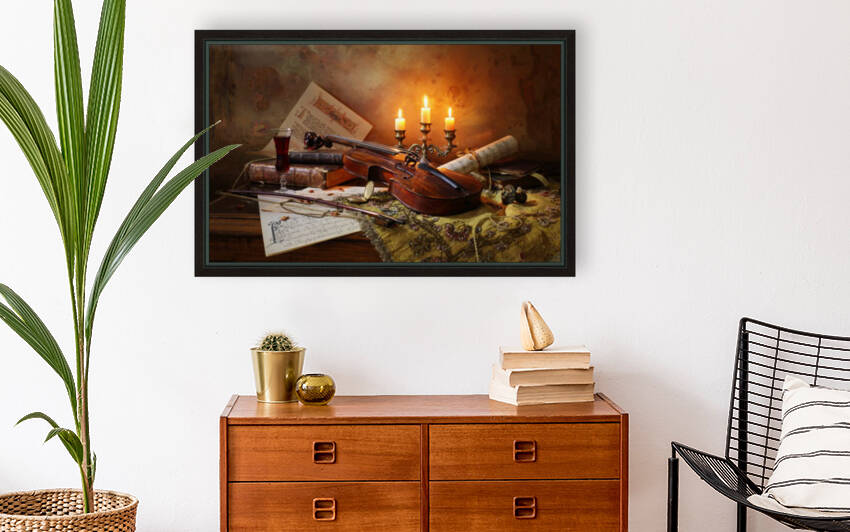 Still life with violin and candles by 1x