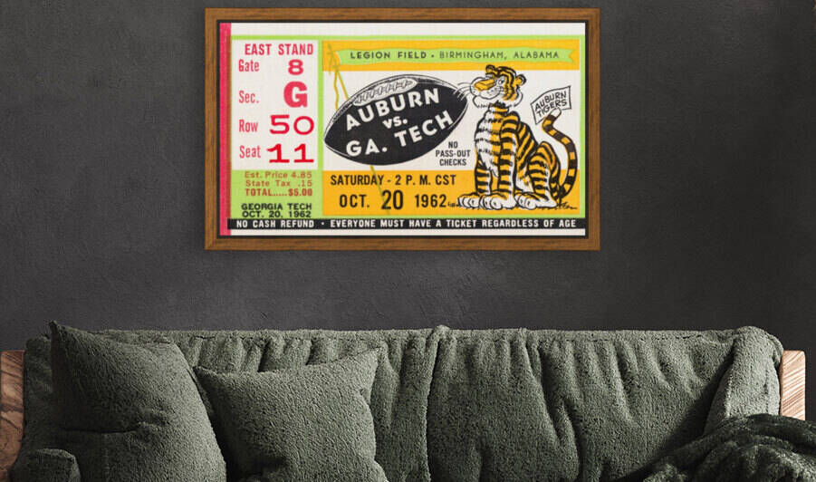 1962 Georgia Tech Yellow Jackets vs. Auburn Tigers Football Ticket Canvas by Row One Brand