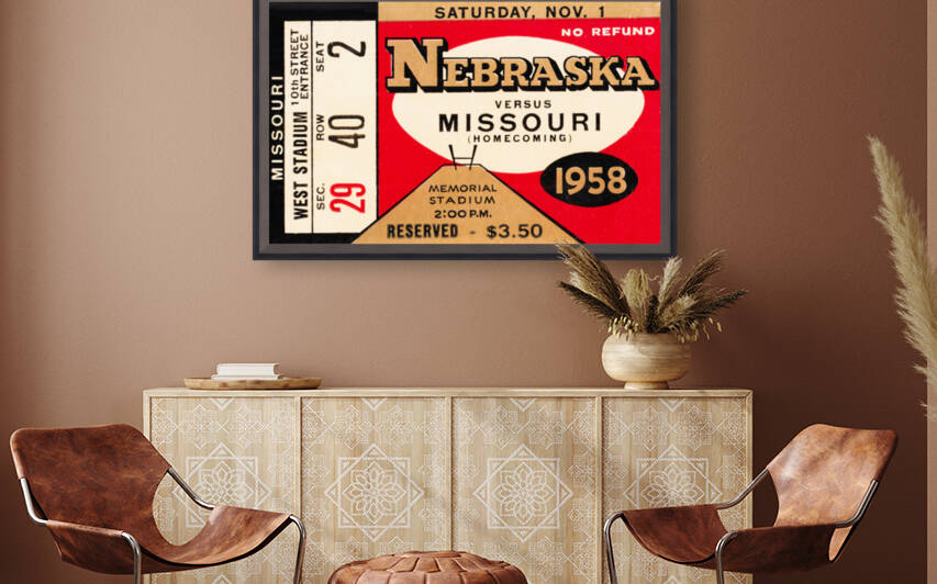 1958 Nebraska Cornhuskers vs. Missouri Tigers Ticket Art by Row One Brand