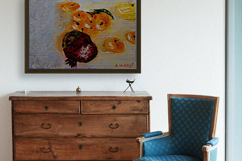 Tangerines with 1. 2014 grenade painter Alik Vetrof MDF Oil on canvas 20x30 cm by Vetrof Alik