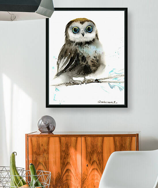 Little owl on a branch 4 by Eugenia Gorbacheva