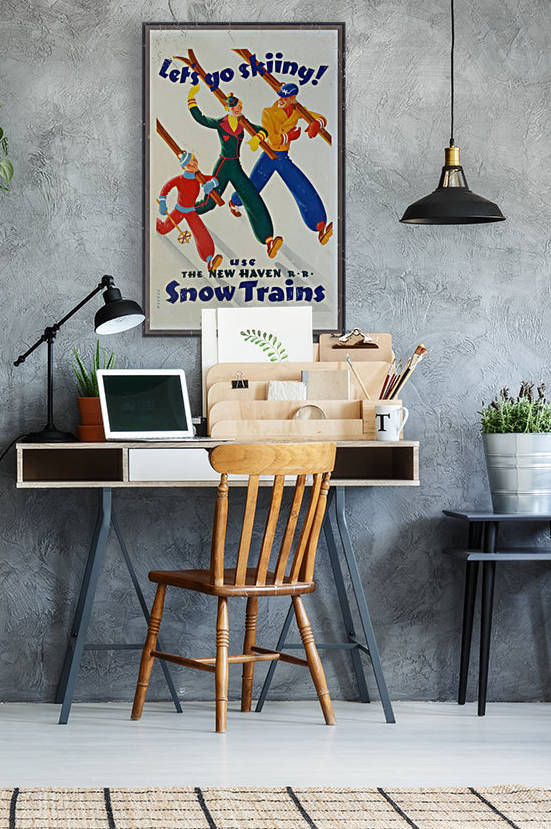 Affiche originale Ski Lets go skiing Use the New Haven snow trains Sascha Maurer by VINTAGE POSTER